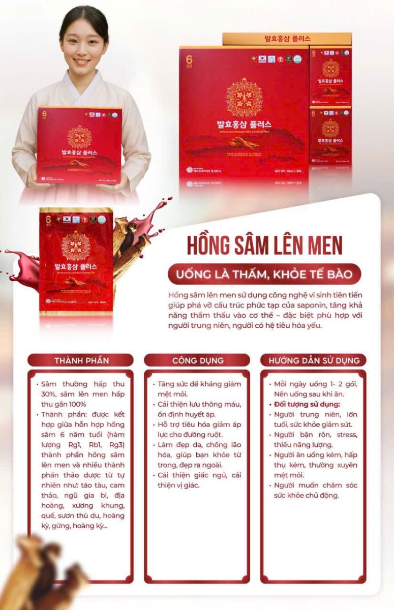 NƯỚC HỒNG SÂM LÊN MEN HỘP 30 GÓI X 50ML
